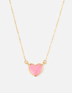 Gold Heart Pendant Necklace with Pink Enamel, perfect as Christian Jewelry for everyday wear