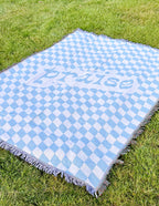 Elevated Faith Blue Checkered Blanket with Praise Design for Christian Gifts