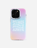Elevated Faith Christian Phone Case with pastel gradient and uplifting message: Rejoice Always