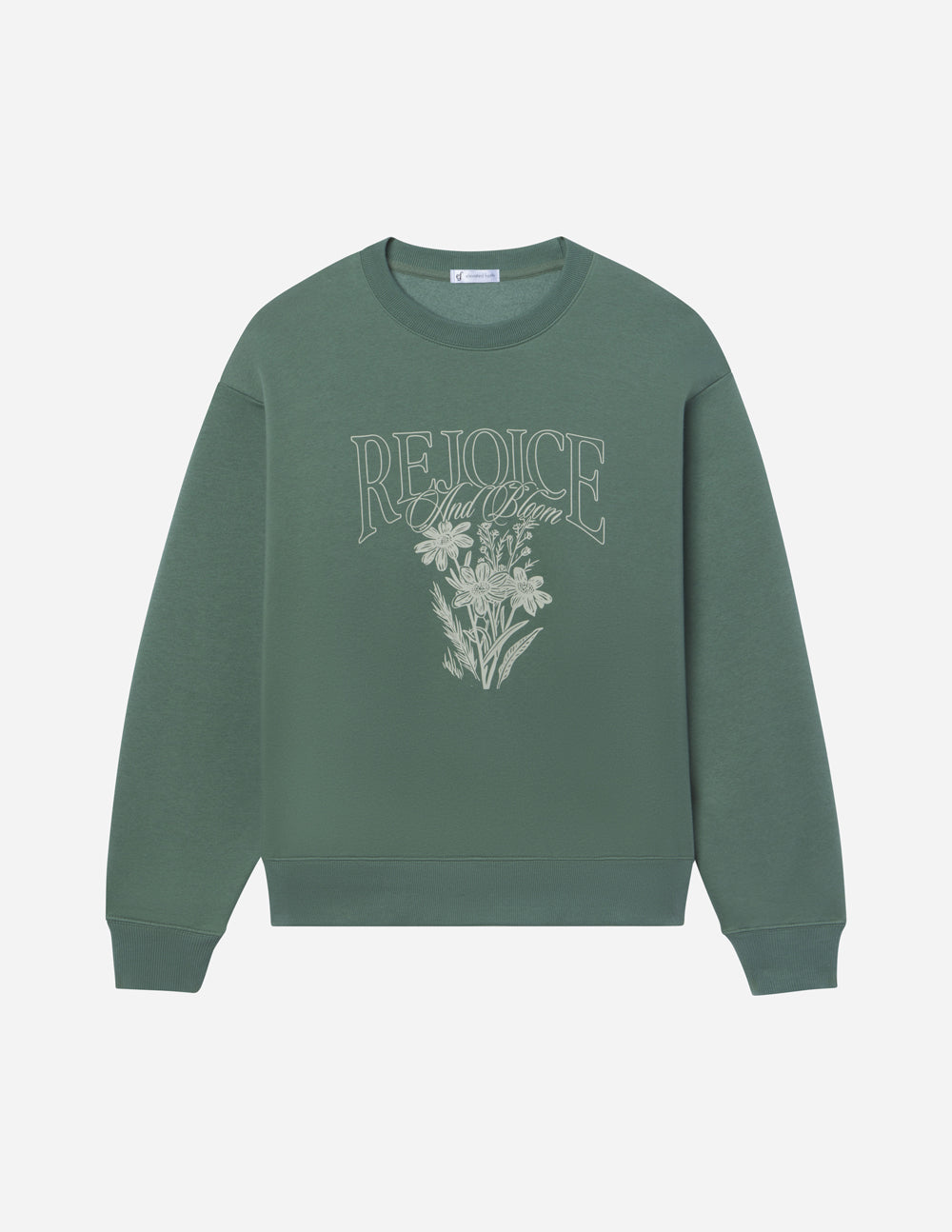 Elevated Faith Christian Crewneck Sweatshirt in Green with Floral Rejoice Design