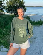 Elevated Faith Christian Crewneck Sweatshirt in Green with Floral Design and Text