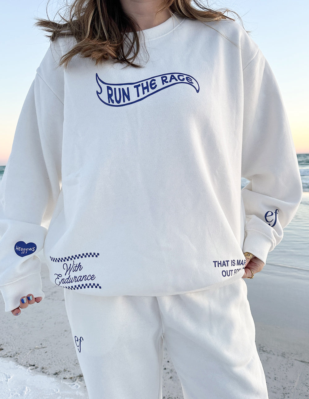 Elevated Faith Christian Crewneck Sweatshirt in White with Inspirational Text and Relaxed Fit