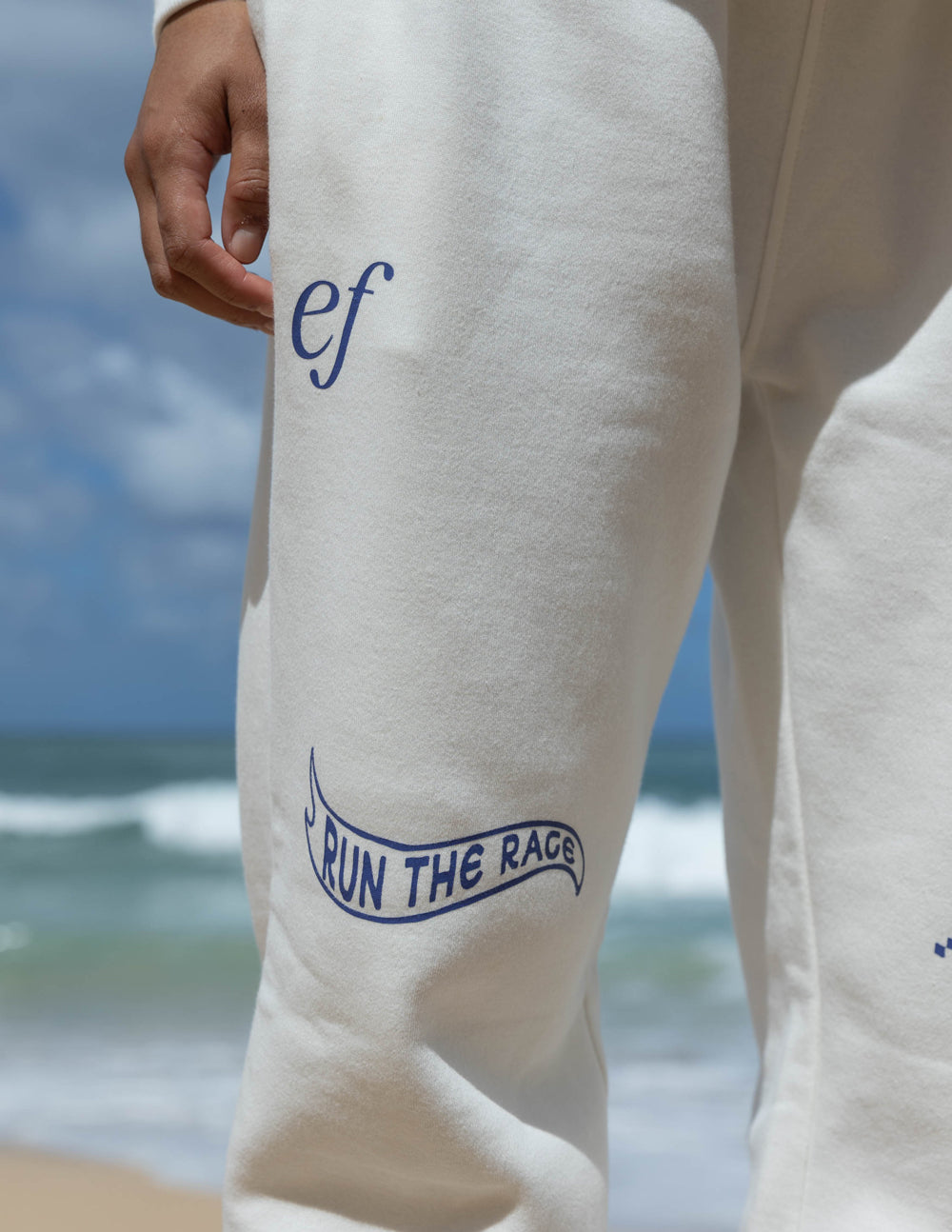 Elevated Faith Sweatpants in White with 'Run the Race' Design, Ideal for Christian Apparel Enthusiasts