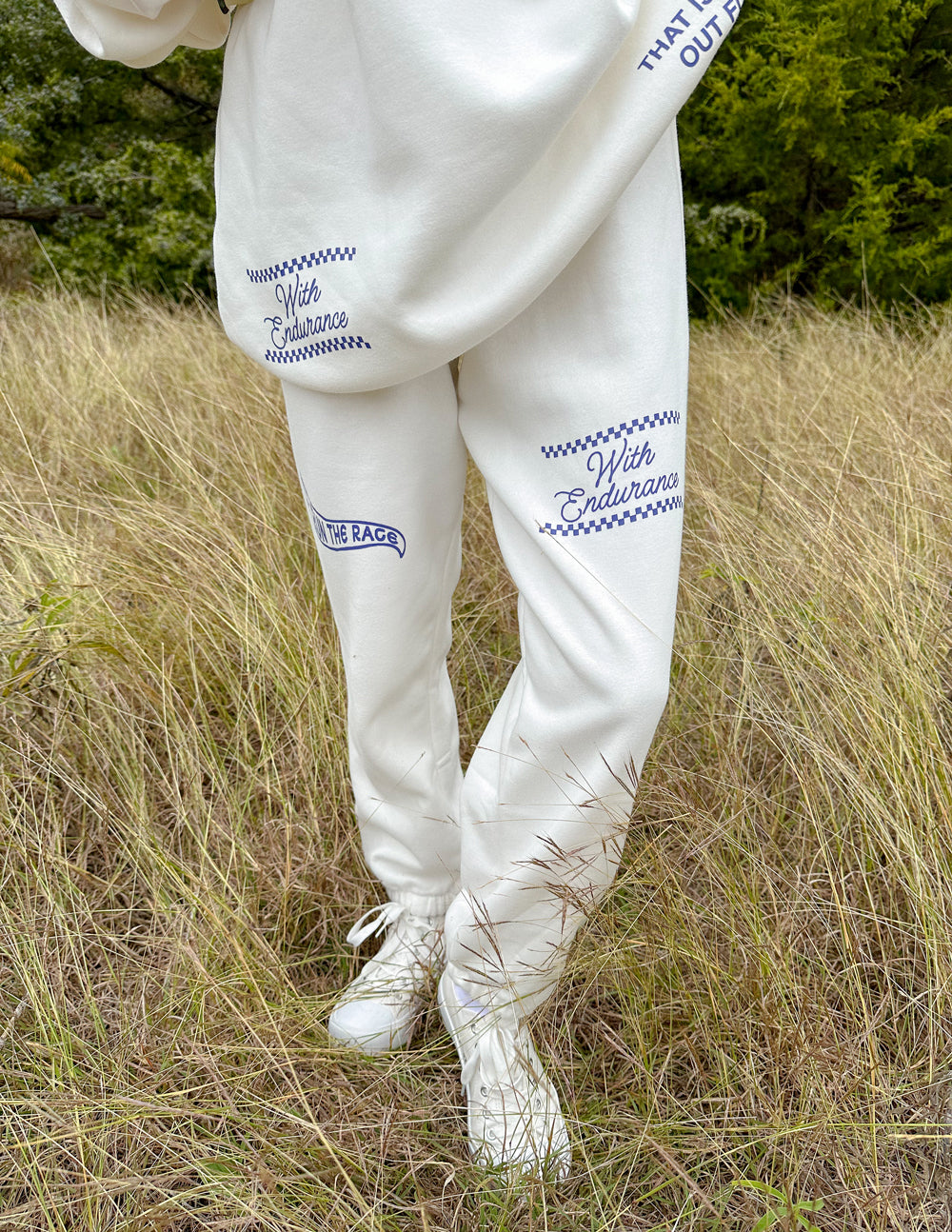Elevated Faith White Sweatpants with Inspirational Text for Comfortable Christian Apparel
