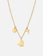 Elevated Faith Christian Jewelry Gold Necklace with Heart, Dove, and Cross Charms