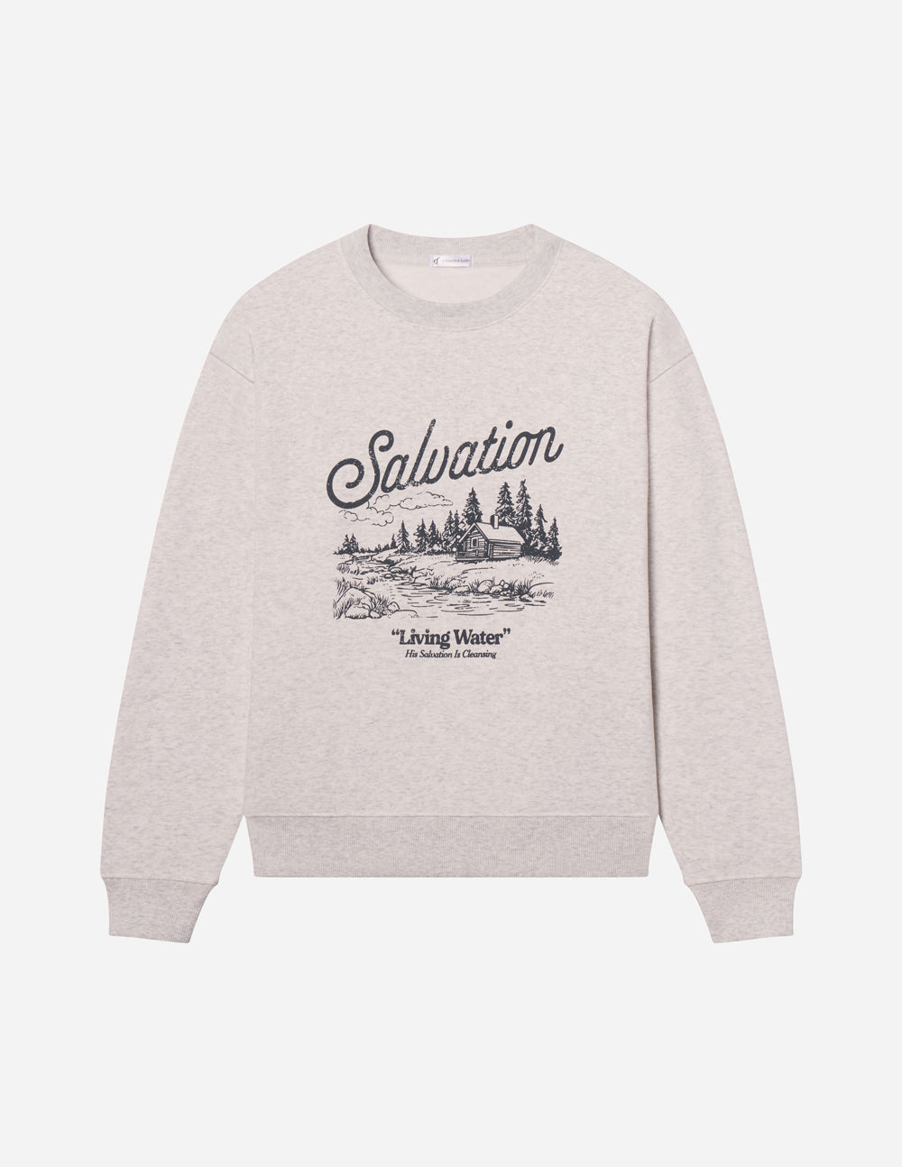 Elevated Faith Christian Crewneck Sweatshirt in light gray with 'Salvation' graphic design and cozy fit