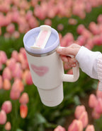 Elevated Faith Christian Gifts Tumbler with Heart Design in a Flower Garden