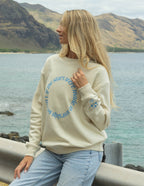 Elevated Faith Christian Crewneck Sweatshirt in cream with a blue printed design by the ocean