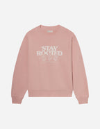 Elevated Faith Christian Crewneck Sweatshirt in Pink with Stay Rooted Design and Cozy Fit