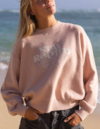 Elevated Faith Christian Crewneck Sweatshirt in soft pink with floral design and slogan Stay Rooted