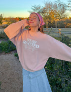 Elevated Faith Christian Crewneck Sweatshirt in soft pink with Stay Rooted graphic design