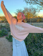 Christian Crewneck Sweatshirt in Light Pink with Stay Rooted Design, perfect for casual wear