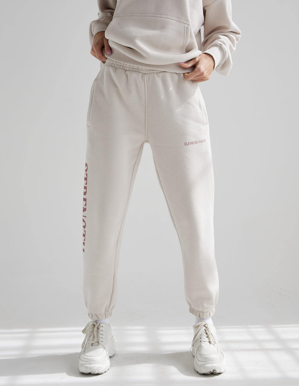 Elevated Faith Sweatpants in Cream Color featuring Christian Apparel Design for Comfort and Style