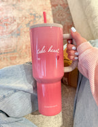 Elevated Faith Pink Tumbler with Take Heart Design, Ideal for Christian Gifts