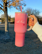 Elevated Faith Pink Tumbler with Take Heart Design for Christian Gifts and Daily Inspiration