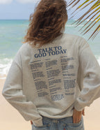 Grey Christian Crewneck Sweatshirt with inspirational quotes and scripture on the back