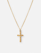 Elegant gold Christian jewelry necklace featuring a textured cross pendant