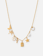 Elevated Faith Gold Charm Necklace with Christian Jewelry Symbols Including Cross and Star