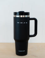 Elevated Faith W.W.J.D. Tumbler in Black, perfect for Christian Gifts with sleek design