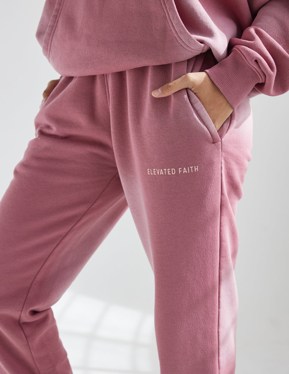 Elevated Faith Pink Sweatpants with Pockets for comfortable Christian Apparel