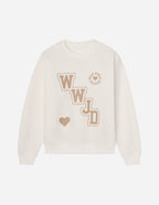 Elevated Faith Christian Crewneck Sweatshirt in cream with WWJD graphic design