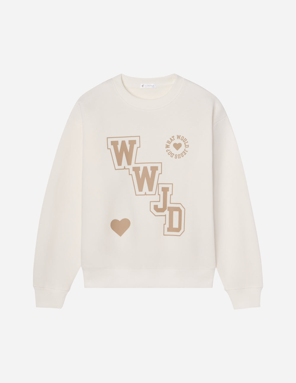 Elevated Faith Christian Crewneck Sweatshirt in cream with WWJD graphic design