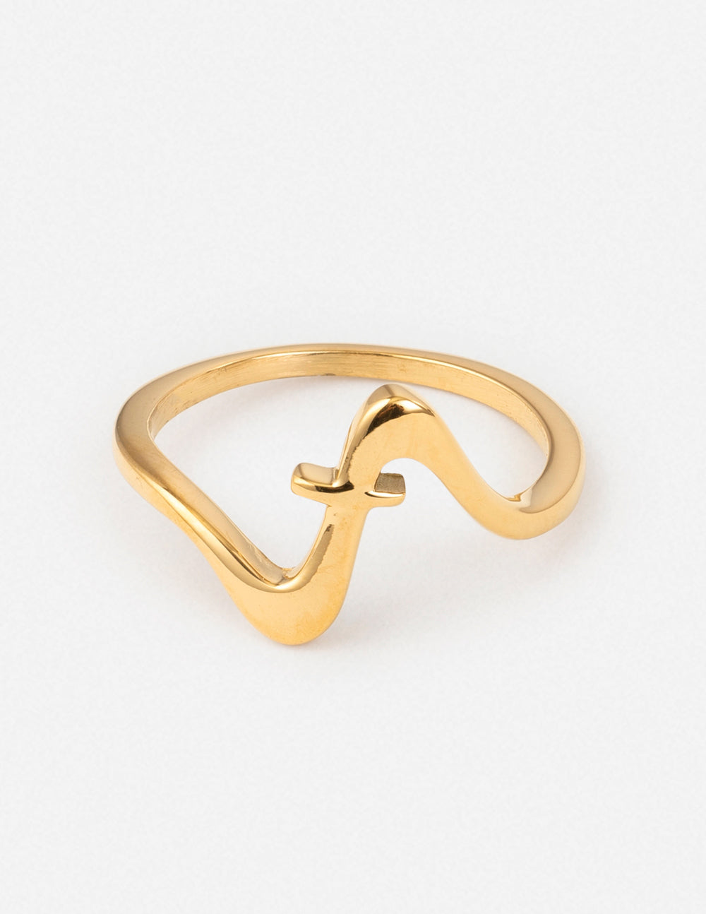 Elevated Faith Gold Wave Ring with Cross Design as Unique Christian Jewelry