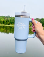 Elevated Faith Tumbler in Light Blue with Inspirational Text, Perfect as Christian Gifts