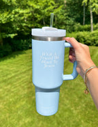 Elevated Faith Blue Tumbler with 'What A Friend We Have In Jesus' for Christian Gifts