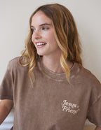 Elevated Faith Christian Apparel T-Shirt in distressed brown with Jesus is Friend graphic