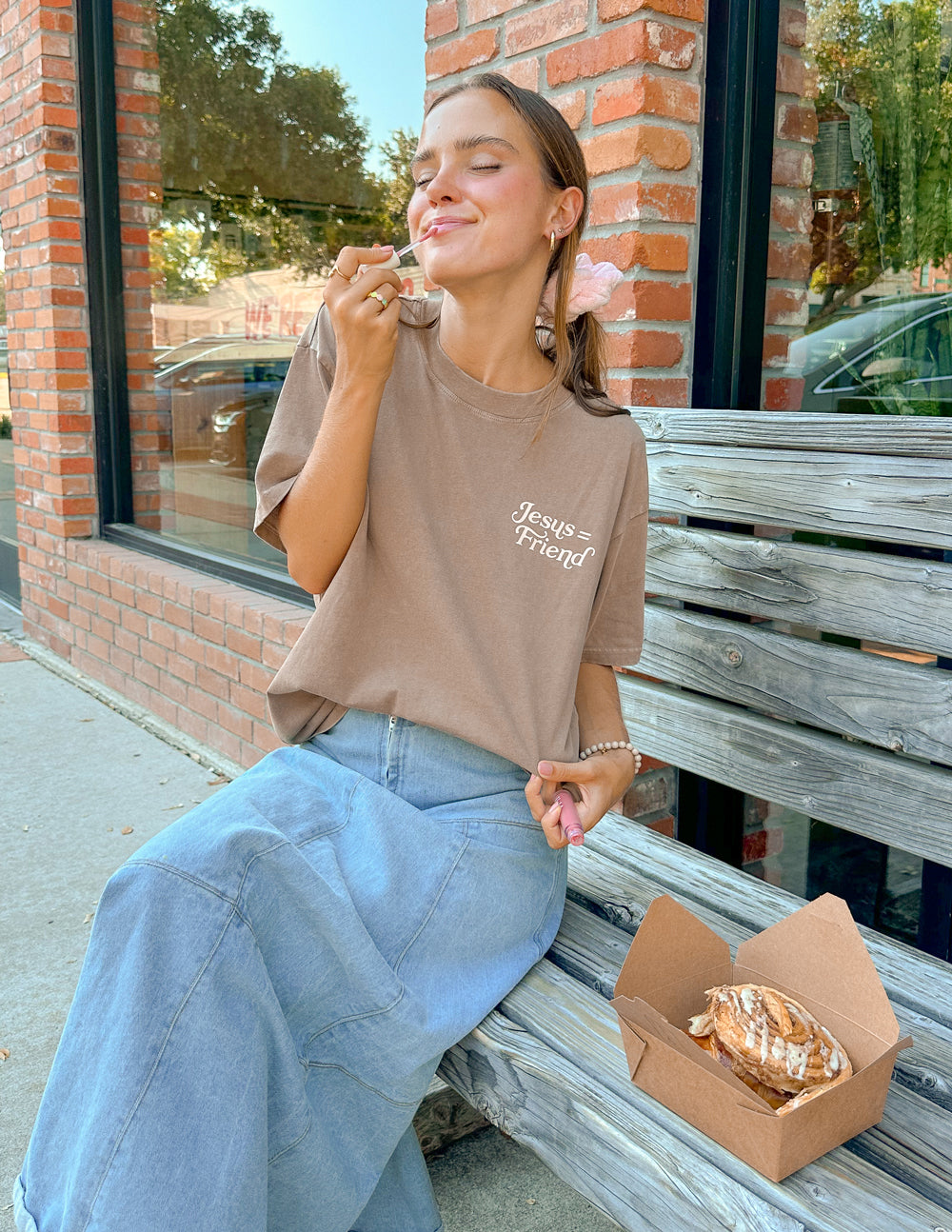 Elevated Faith Christian Apparel T-Shirt in brown featuring 'Jesus - Friend' design for a casual look