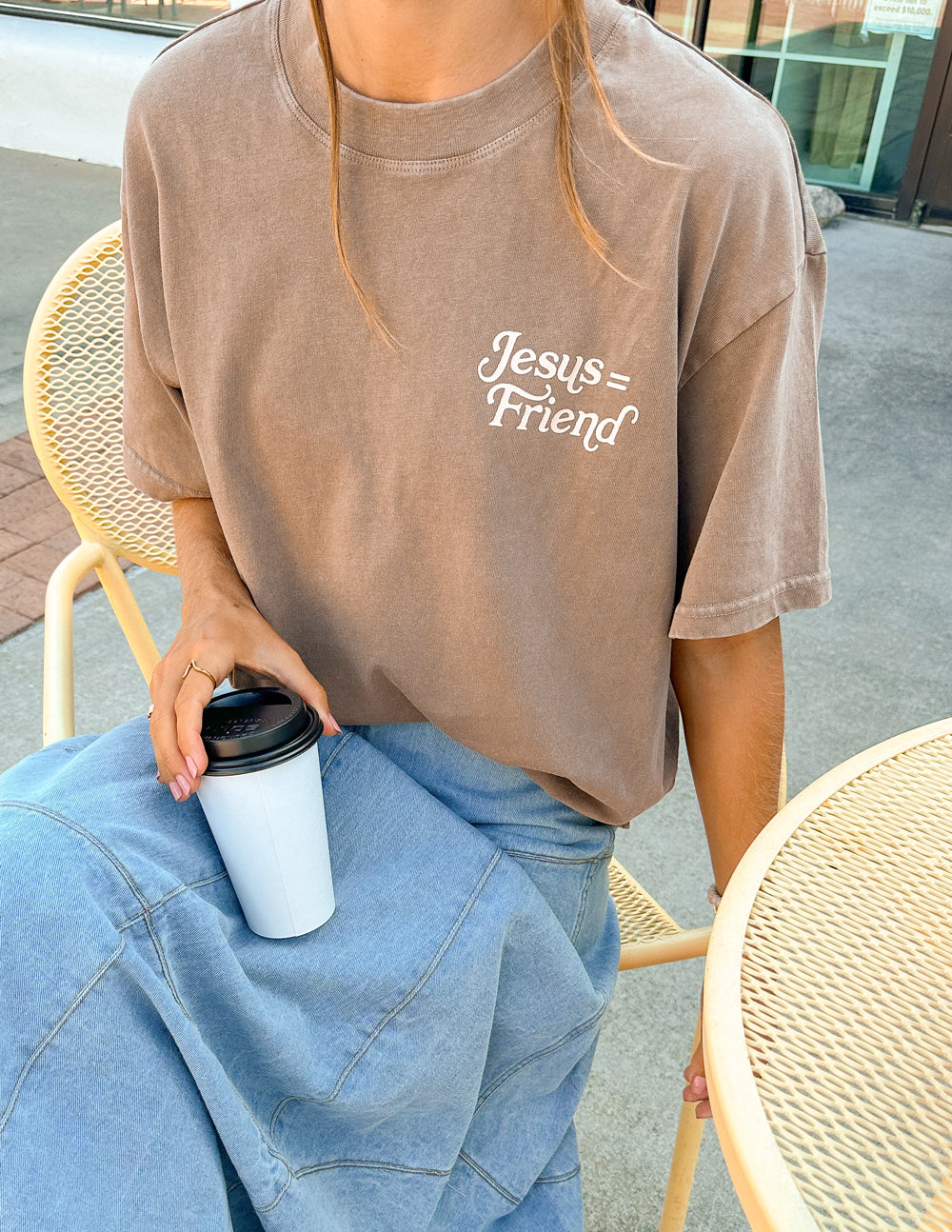 Elevated Faith Christian Apparel T-Shirt in brown featuring 'Jesus = Friend' text design