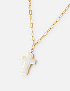 Gold Chain Necklace with Mother of Pearl Cross Pendant for Christian Jewelry