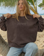 Elevated Faith Christian Crewneck Sweatshirt in Dark Brown with YHWH Embroidery for Casual Style