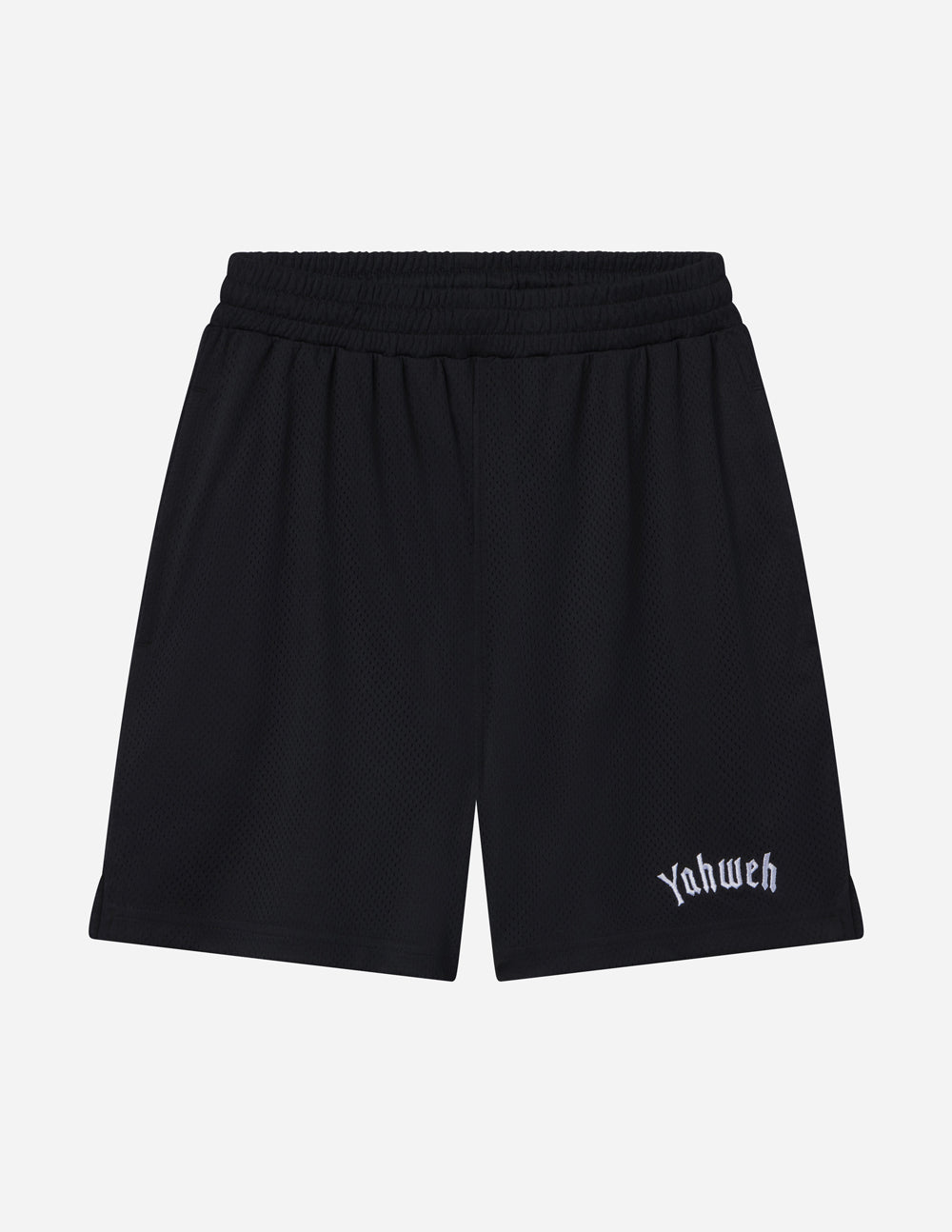 Elevated Faith Yahweh Black Christian Shorts with Comfortable Elastic Waistband