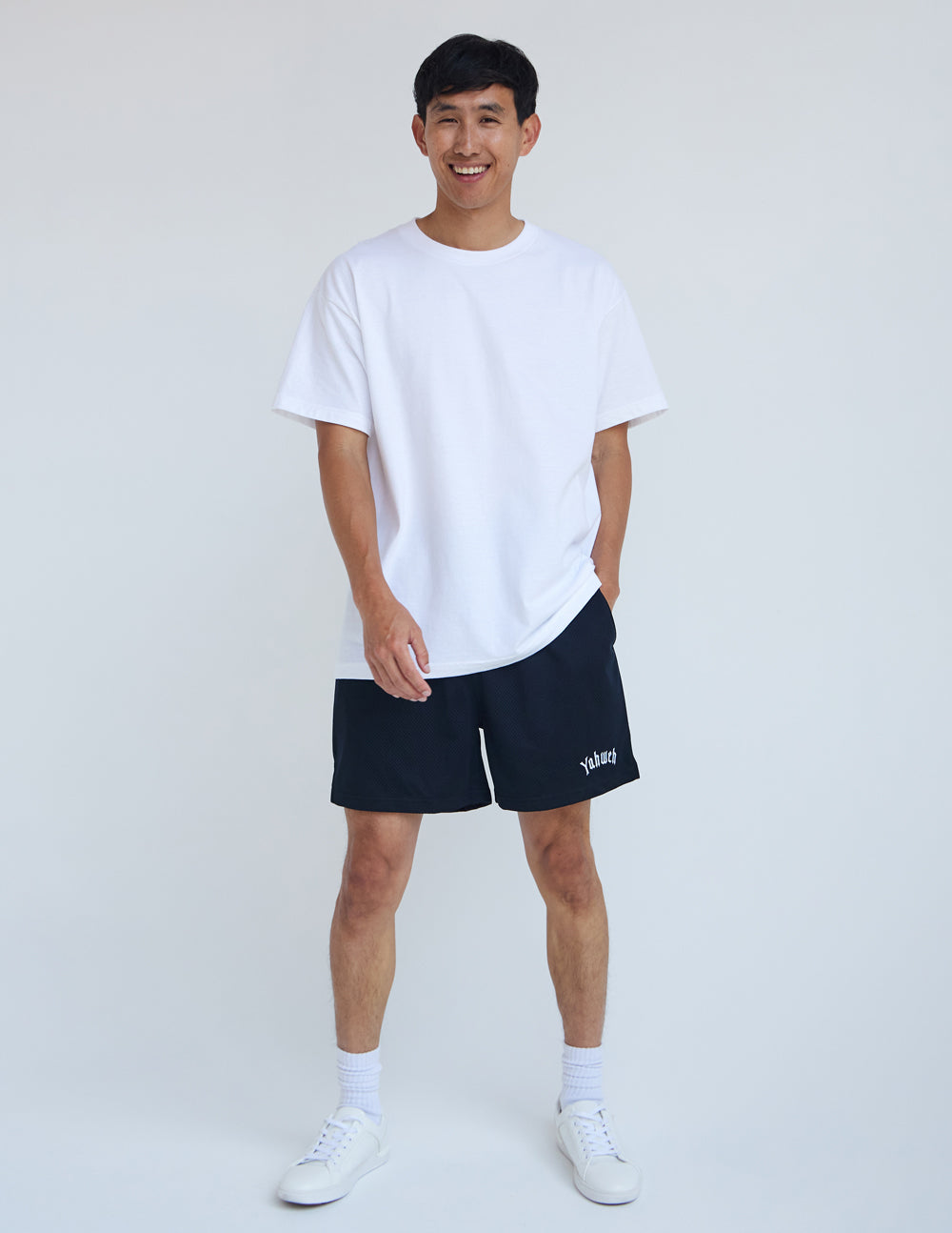 Men's Elevated Faith Christian Shorts in navy with a relaxed fit and comfortable design