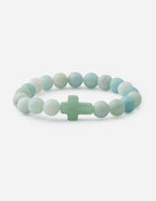 Elevated Faith Christian Jewelry Bracelet made with soft pastel stone beads and a green cross centerpiece