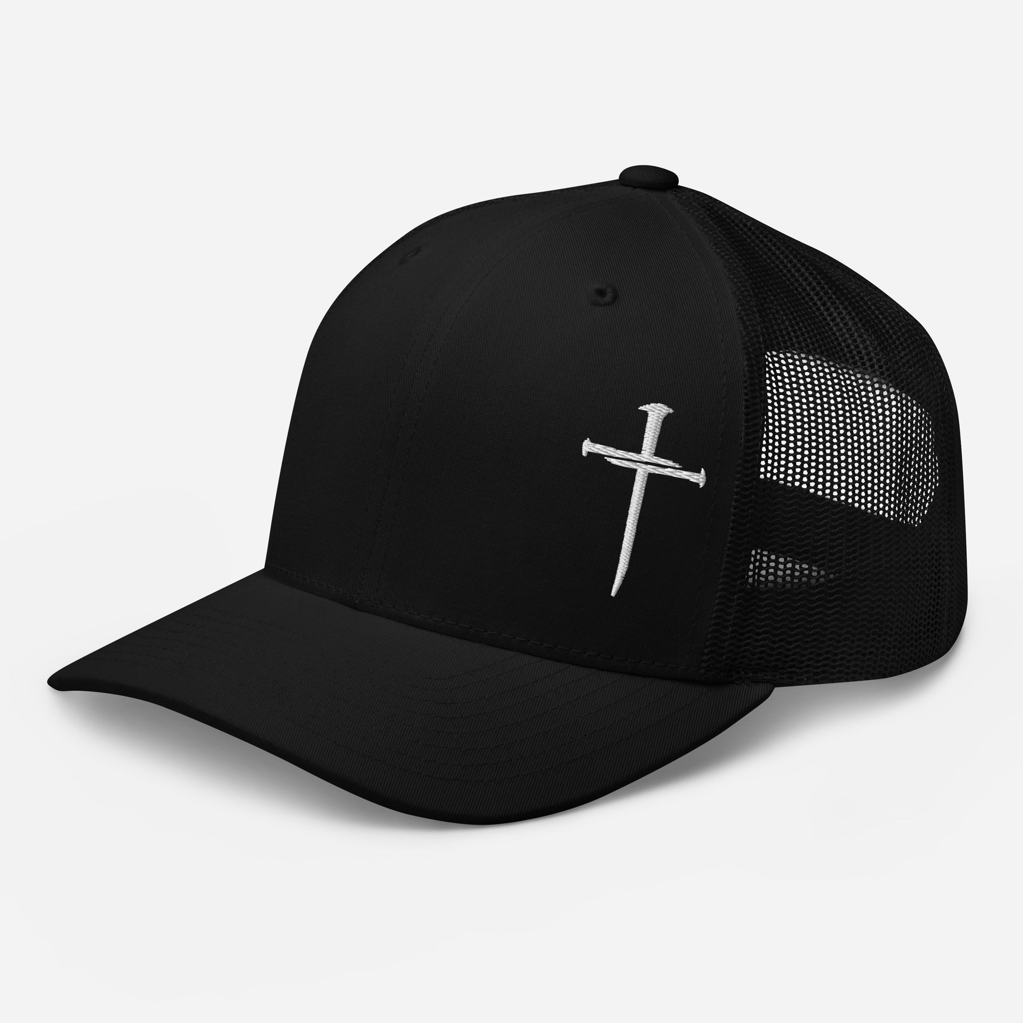 Christian Embroidered Hat in Black with Cross Design on Front Panel for Faithful Wearers