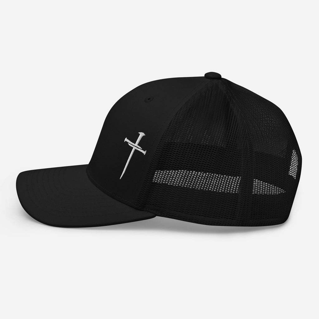 Black Christian Embroidered Hat with a Stylish Cross Design on the Side