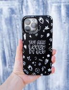 Elevated Faith Christian iPhone Case featuring the phrase You Are Loved by God with doodle designs