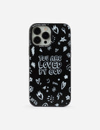 Elevated Faith Christian iPhone Case featuring a black background with inspirational white doodles