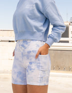 Elevated Faith Christian Shorts in Blue Tie-Dye with Side Pockets for Comfort and Style