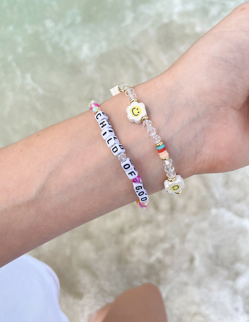 Elevated Faith Christian Jewelry Bracelet featuring colorful beads and the phrase 'Child of God'