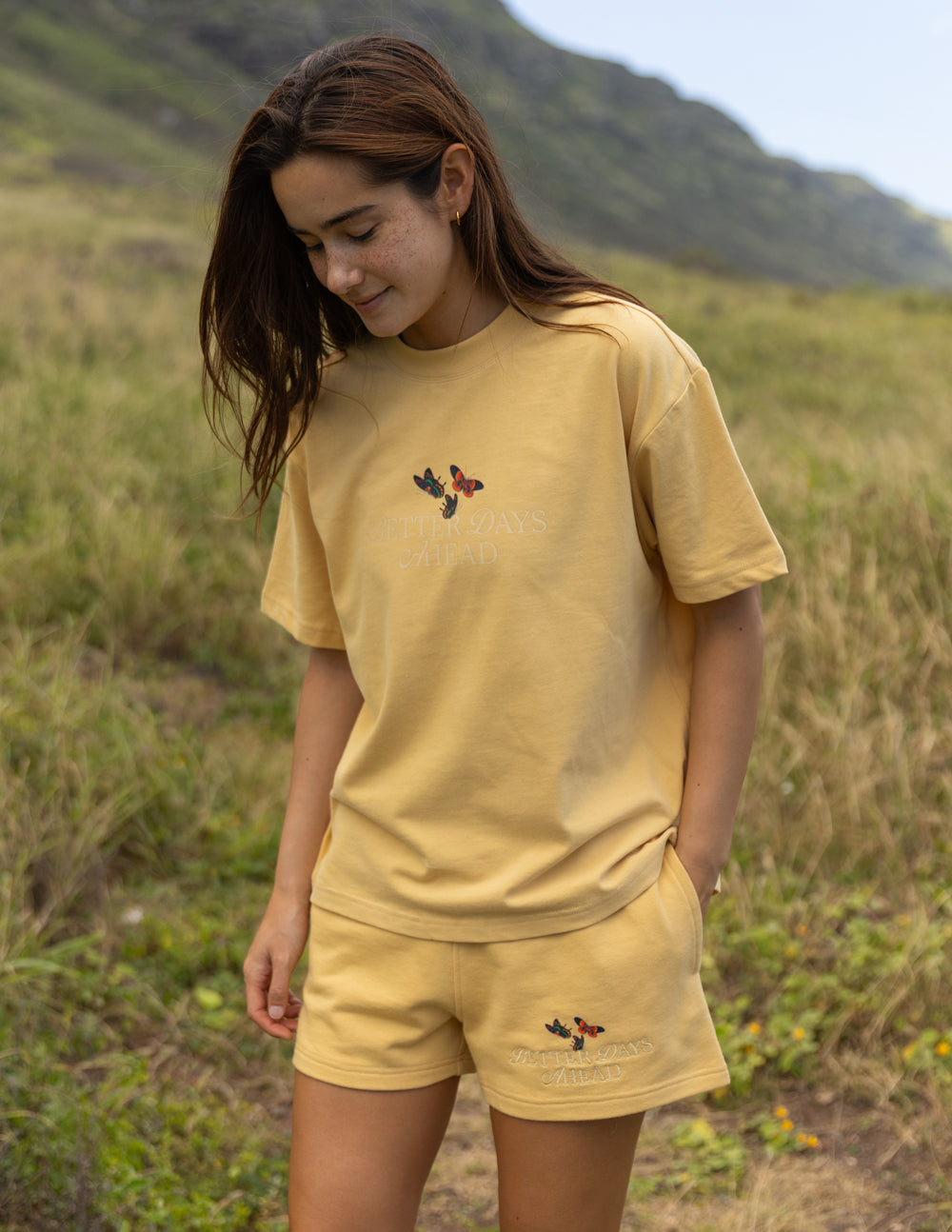 Elevated Faith Christian Apparel T-Shirt in Soft Yellow with Butterfly Design for Casual Wear