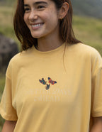 Elevated Faith Christian Apparel T-Shirt in yellow with butterfly design and 'Better Days Ahead' print