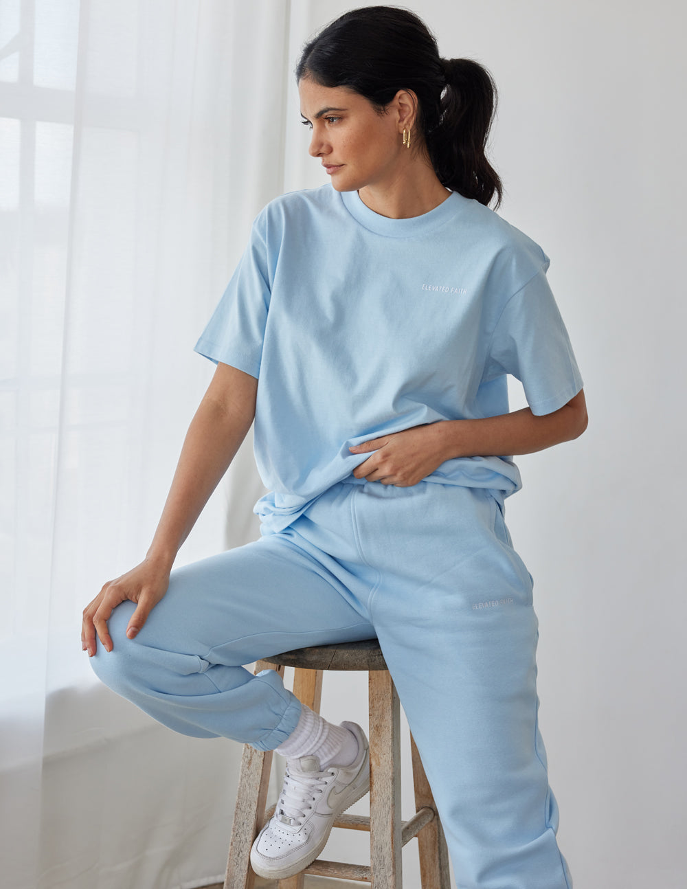 Light blue Elevated Faith Christian Apparel T-Shirt perfect for casual wear and expressing faith