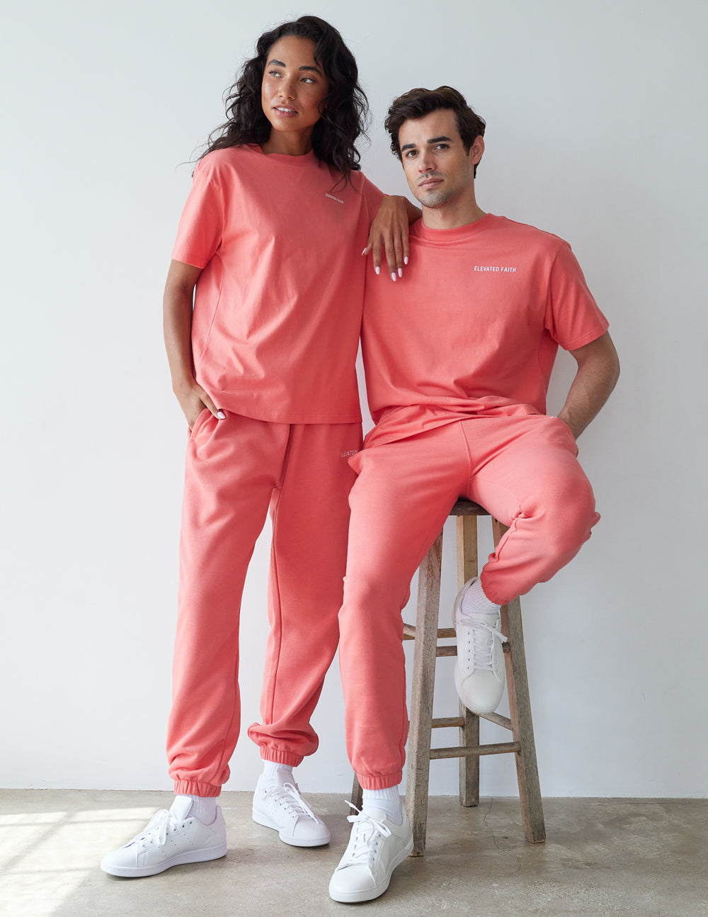 Elevated Faith Christian Apparel T-Shirt in Coral Color, Perfect for Casual Wear and Relaxed Style