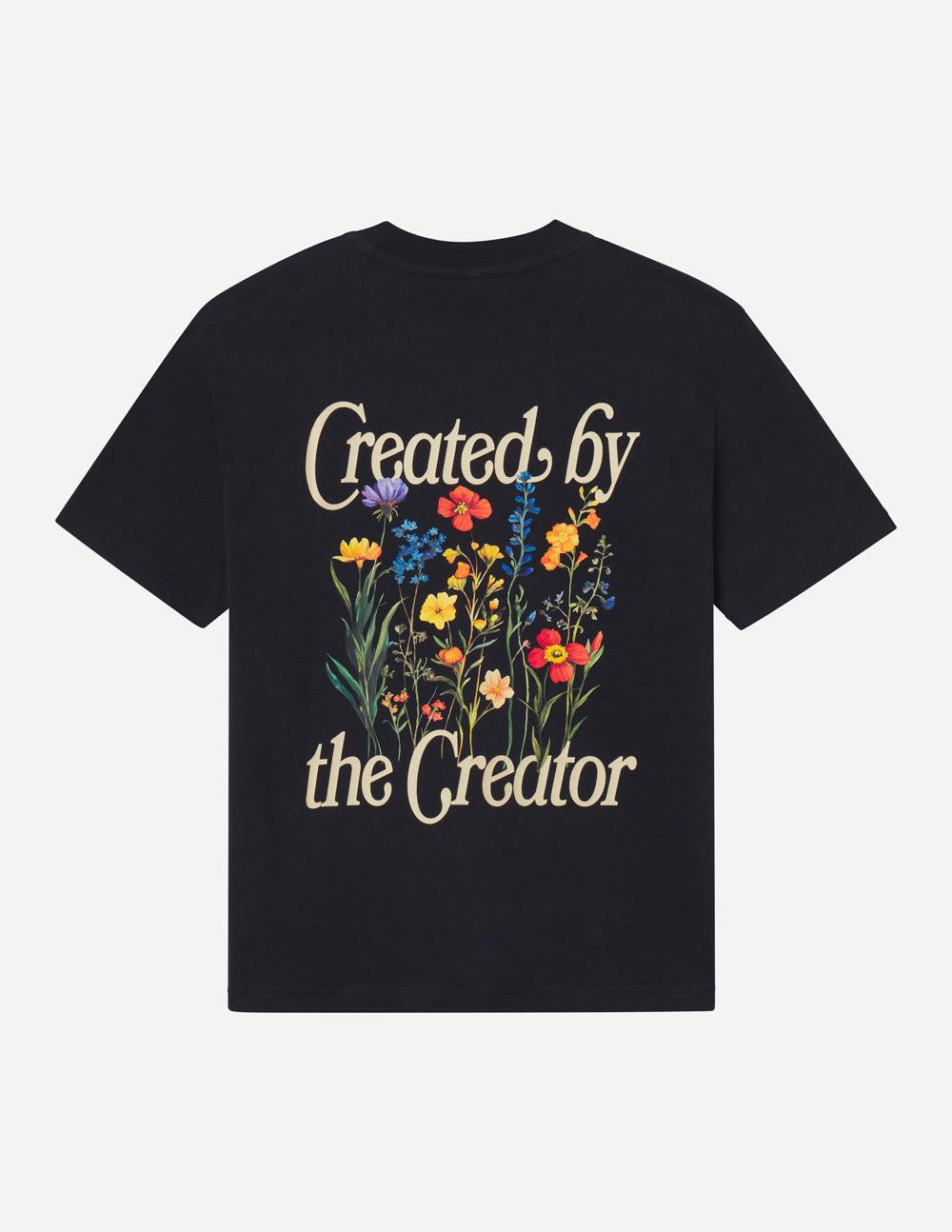 Elevated Faith Christian Apparel T-Shirt with floral design and 'Created by the Creator' text
