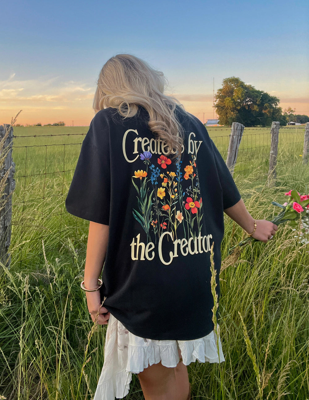 Elevated Faith Christian Apparel T-Shirt with 'Created by the Creator' Floral Design