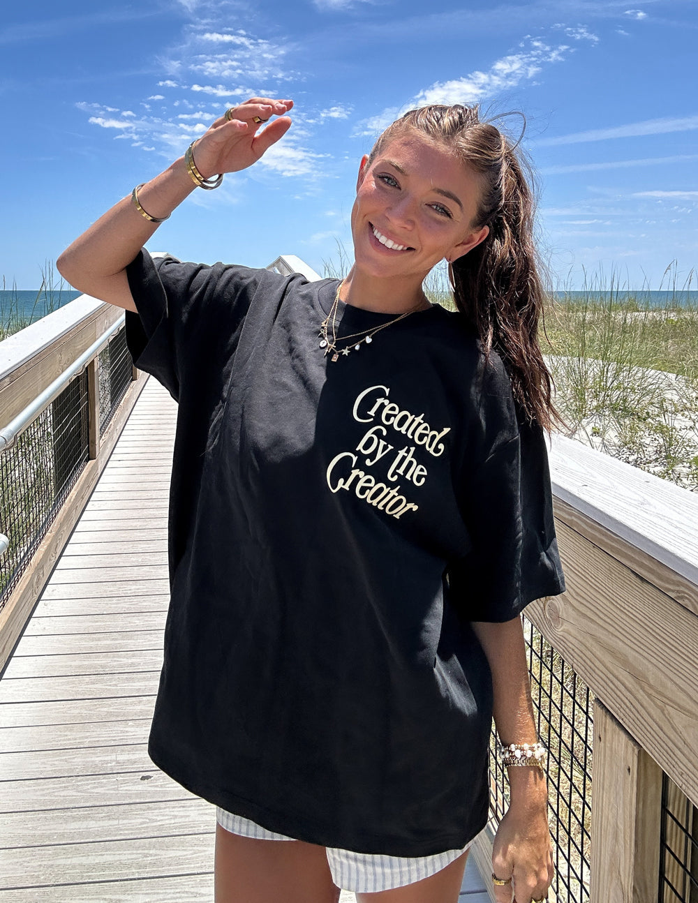 Elevated Faith Christian Apparel T-Shirt with 'Created by the Creator' text in black